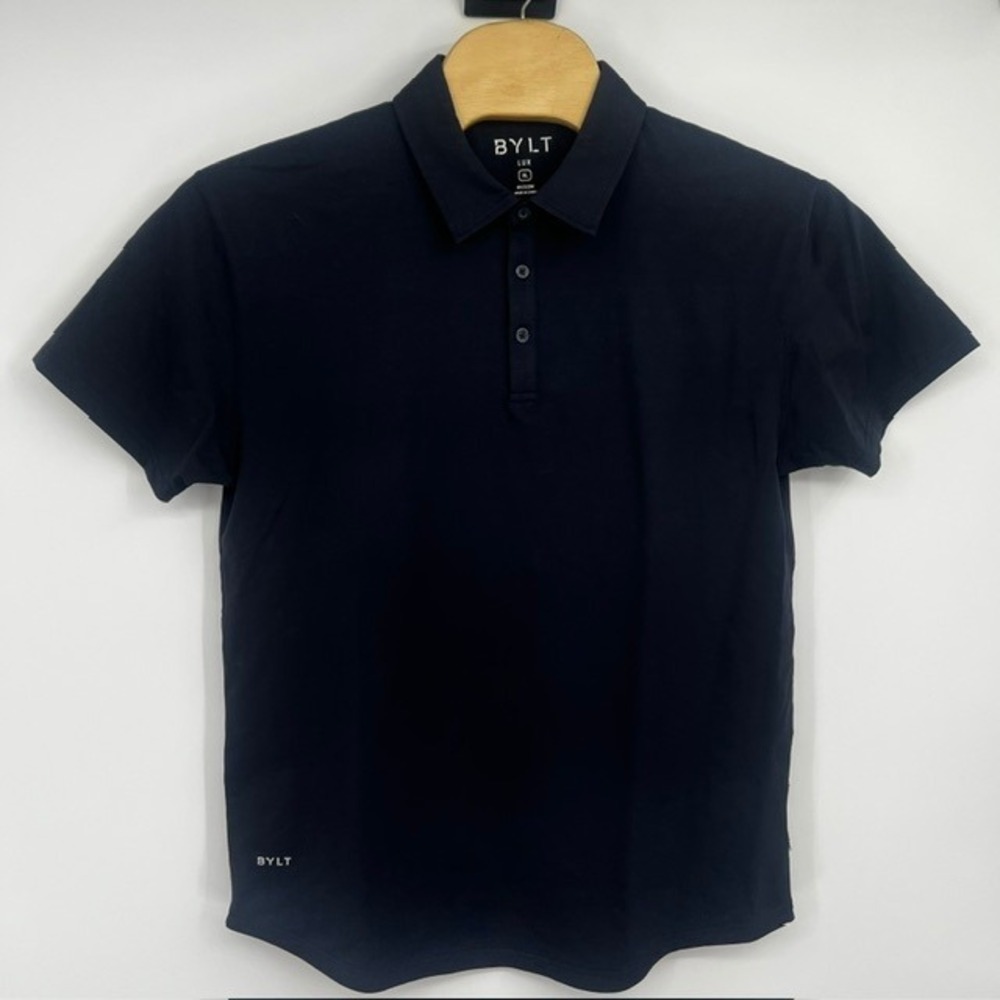 BYLT Lux Men's XL Navy Blue Short Sleeve Cotton Blend Curved Hem Polo Shirt